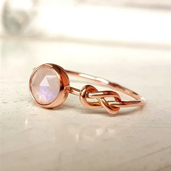 💎 Sweet Pink Round Opal Refine Trendy Weave Rose Gold Rings for Women,PD176